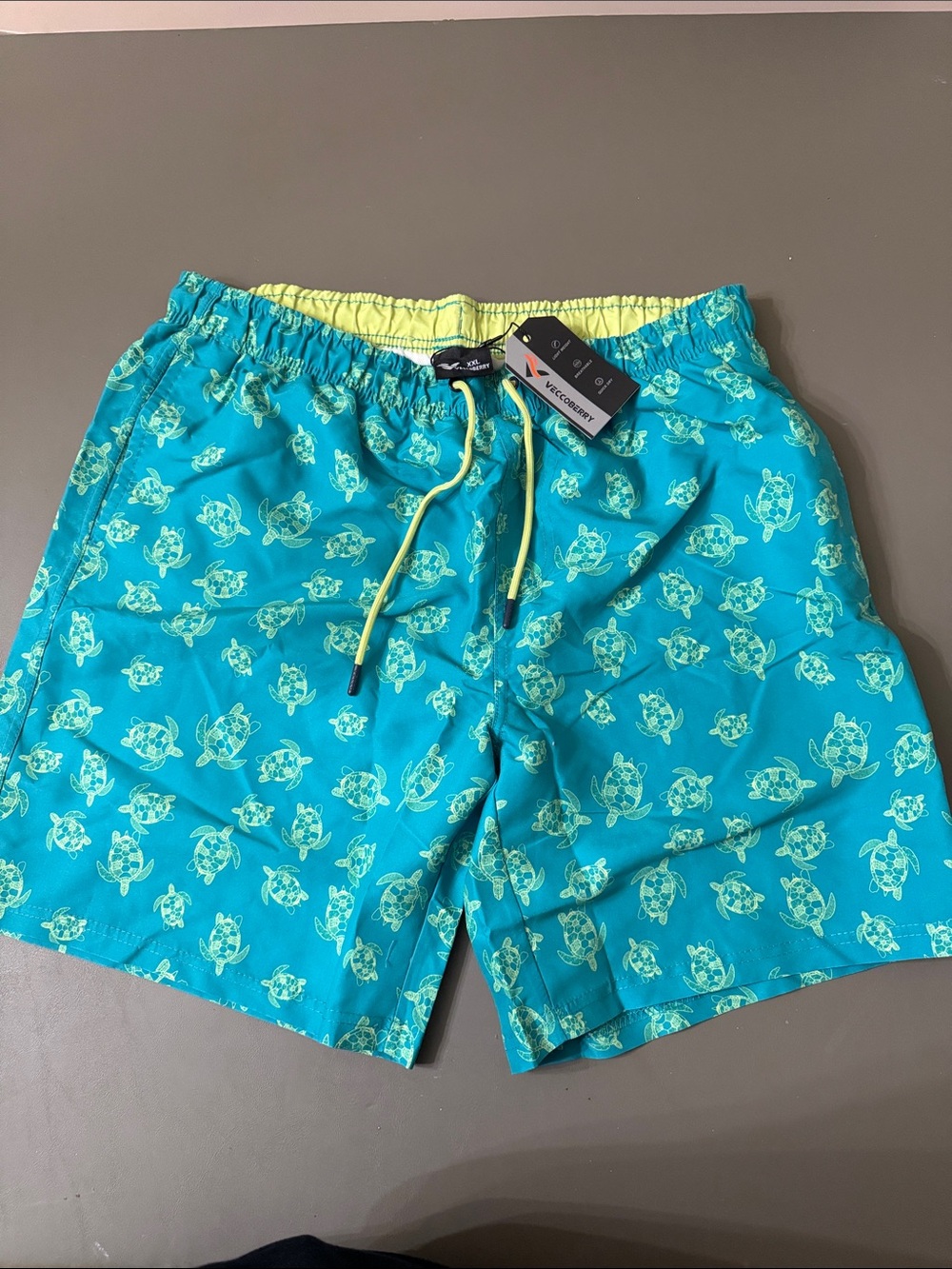 NWT Veccoberry Men's Turtle Print Swim Trunks Size XXL